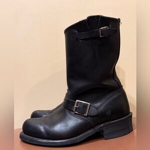 Frye Engineer Mid-Harness Black Leather Buckle Boots Sz 9
